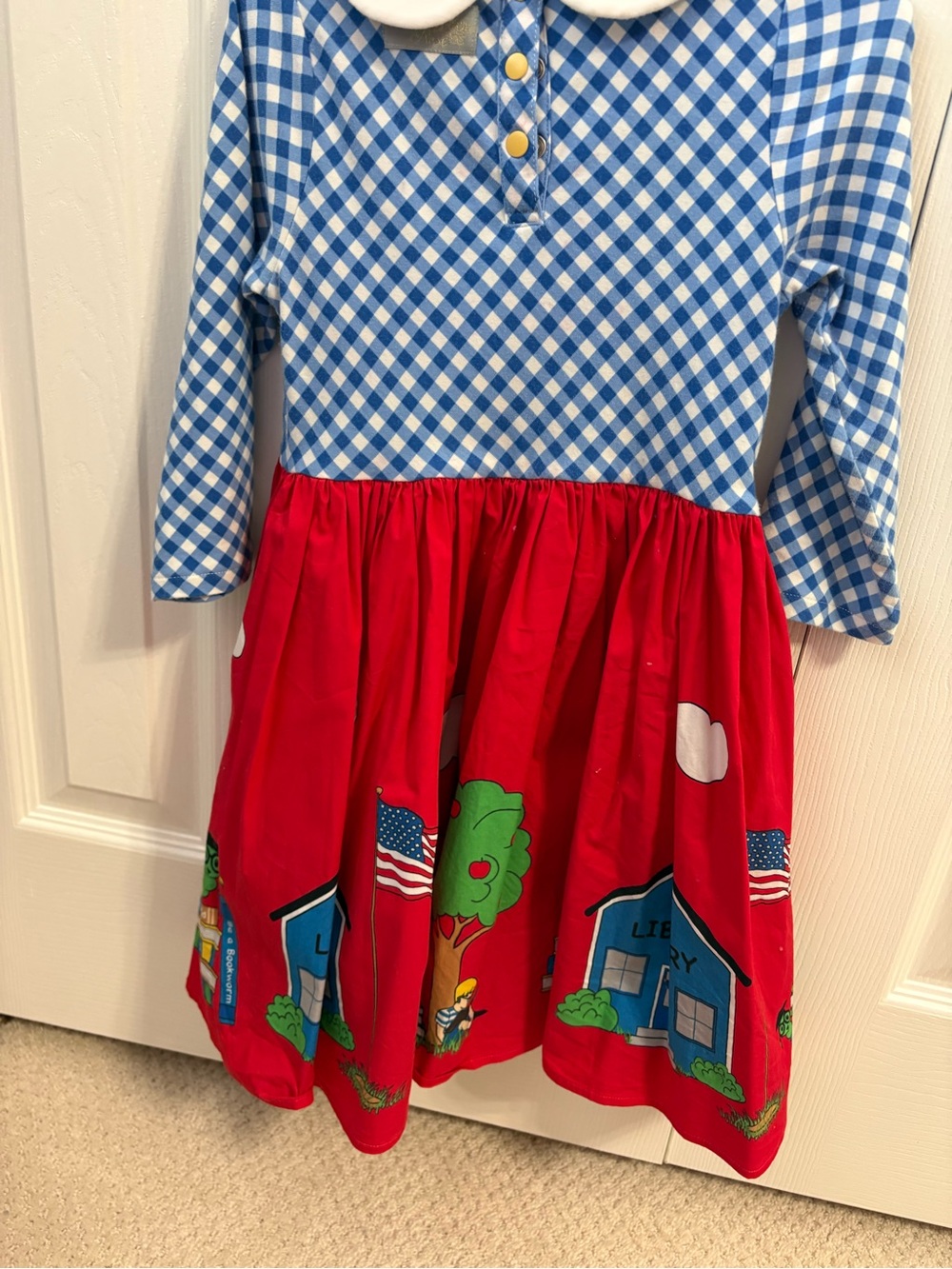 Eleanor Rose Blue Gingham Top with Red Storybook Skirt Kids Costume - Picture 2 of 6